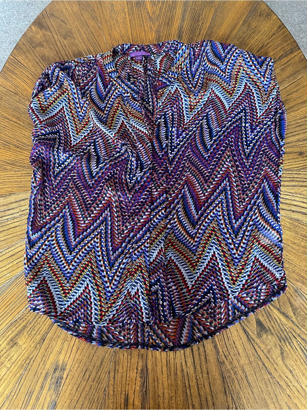 Hale Bob Multicolor Zigzag Print V-Neck Blouse — Purple, Blue & Red